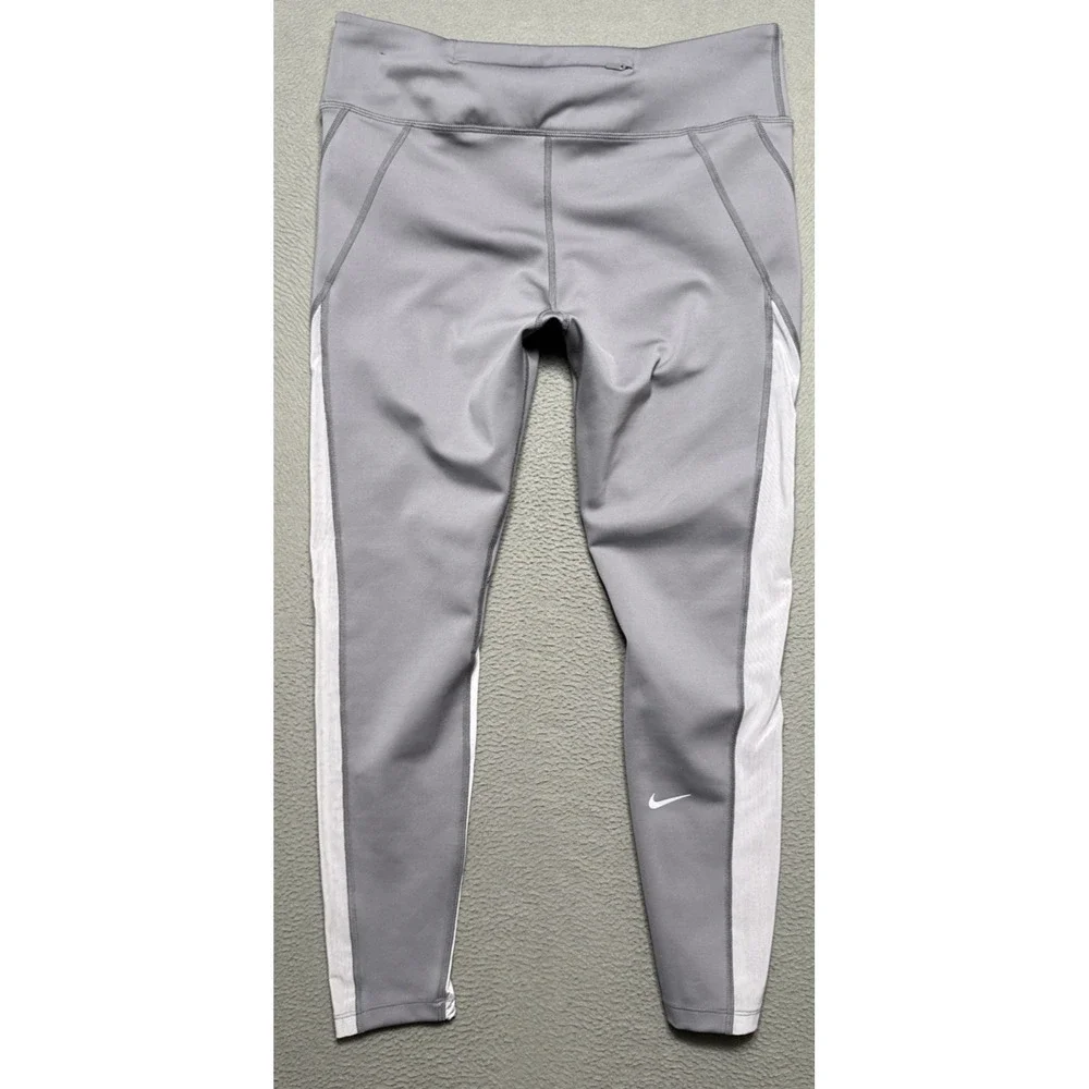 Nike Dri-Fit Epic Lux Mesh Side Panels Compression Leggings Womens Sz Large Gray